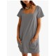 Women Fashion Casual Solid Color Square Neck Short Sleeve Loose Dress Women Fashion Casual Solid Color Square Neck Short Sleeve Loose Dress