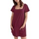 Women Fashion Casual Solid Color Square Neck Short Sleeve Loose Dress Women Fashion Casual Solid Color Square Neck Short Sleeve Loose Dress