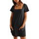 Women Fashion Casual Solid Color Square Neck Short Sleeve Loose Dress Women Fashion Casual Solid Color Square Neck Short Sleeve Loose Dress