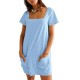 Women Fashion Casual Solid Color Square Neck Short Sleeve Loose Dress Women Fashion Casual Solid Color Square Neck Short Sleeve Loose Dress