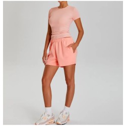 Women Fashion Casual Solid Color High Waist Loose Sports Shorts