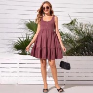 Pregnant Women Casual Solid Color Sleeveless Ruffled Dress