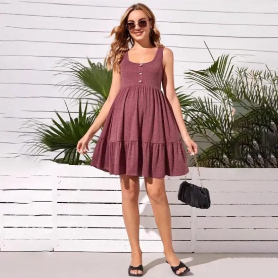 Pregnant Women Casual Solid Color Sleeveless Ruffled Dress Pregnant Women Casual Solid Color Sleeveless Ruffled Dress