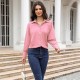Women Elegant Solid Color Lapel Long Sleeve Blouses Women Elegant Solid Color Lapel Long Sleeve Blouses
