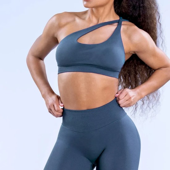 Women Fashion Sexy Solid Color Slant Shoulder Backless Seamless Sports Bra Women Fashion Sexy Solid Color Slant Shoulder Backless Seamless Sports Bra