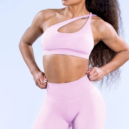 Women Fashion Sexy Solid Color Slant Shoulder Backless Seamless Sports Bra Women Fashion Sexy Solid Color Slant Shoulder Backless Seamless Sports Bra