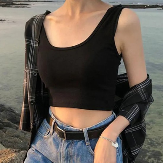 Women Edgy Cheap Basic High-waisted Solid Color Backless Crop Tank Top Women Edgy Cheap Basic High-waisted Solid Color Backless Crop Tank Top