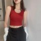 Women Edgy Cheap Basic High-waisted Solid Color Backless Crop Tank Top Women Edgy Cheap Basic High-waisted Solid Color Backless Crop Tank Top
