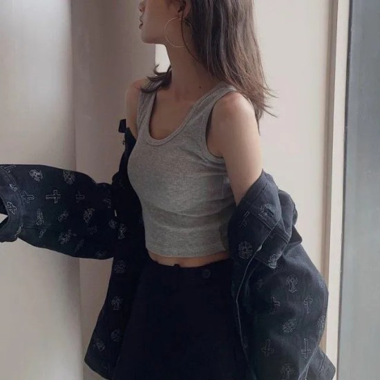 Women Edgy Cheap Basic High-waisted Solid Color Backless Crop Tank Top Women Edgy Cheap Basic High-waisted Solid Color Backless Crop Tank Top