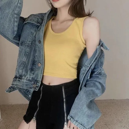 Women Edgy Cheap Basic High-waisted Solid Color Backless Crop Tank Top Women Edgy Cheap Basic High-waisted Solid Color Backless Crop Tank Top