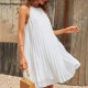 Women Fashion Elegant Solid Color Round Neck Sleeveless Pleated Dress Women Fashion Elegant Solid Color Round Neck Sleeveless Pleated Dress