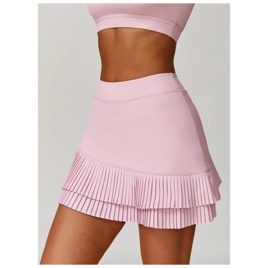Women Fashion Casual Solid Color High Waist Pleated Pocket Sports Skirt Women Fashion Casual Solid Color High Waist Pleated Pocket Sports Skirt