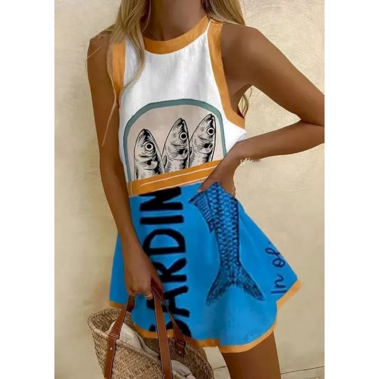 Summer Vacation Women Round Neck Sleeveless Casual Printed Dress Summer Vacation Women Round Neck Sleeveless Casual Printed Dress