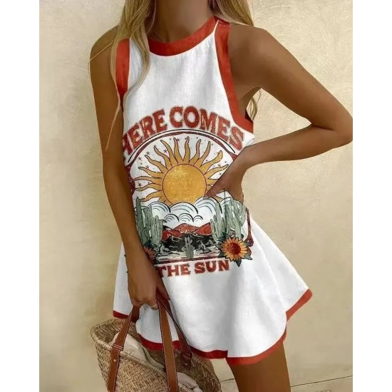 Summer Vacation Women Round Neck Sleeveless Casual Printed Dress Summer Vacation Women Round Neck Sleeveless Casual Printed Dress