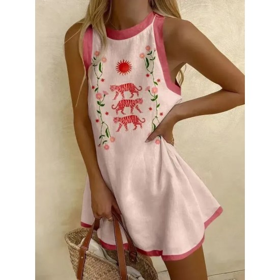 Summer Vacation Women Round Neck Sleeveless Casual Printed Dress Summer Vacation Women Round Neck Sleeveless Casual Printed Dress