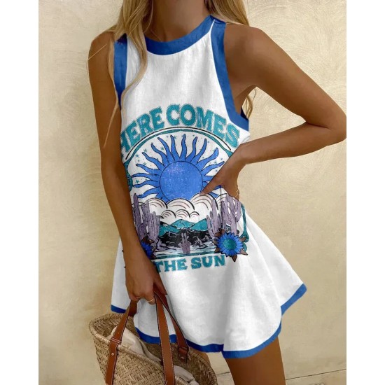 Summer Vacation Women Round Neck Sleeveless Casual Printed Dress Summer Vacation Women Round Neck Sleeveless Casual Printed Dress