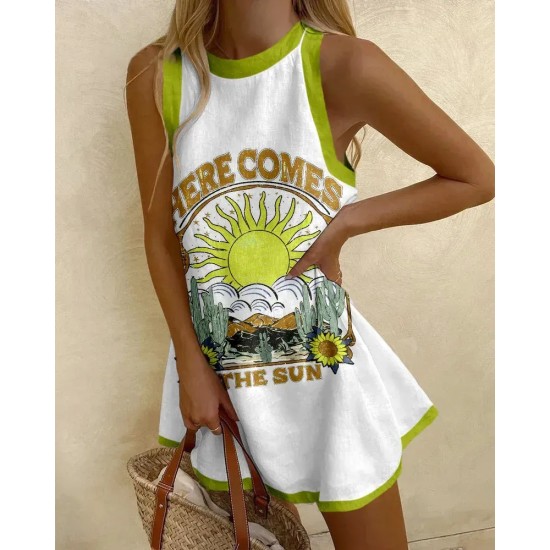 Summer Vacation Women Round Neck Sleeveless Casual Printed Dress Summer Vacation Women Round Neck Sleeveless Casual Printed Dress