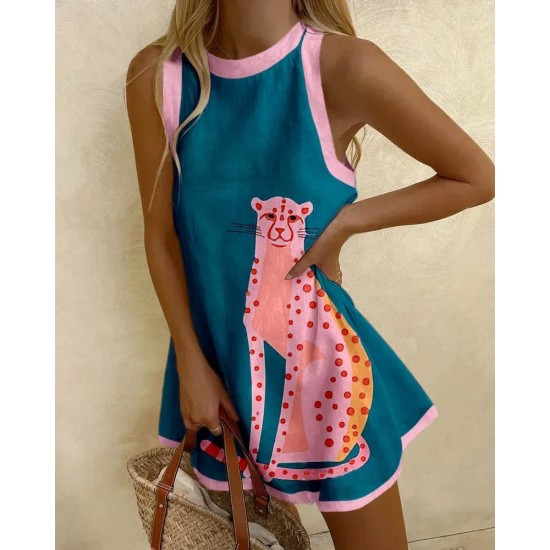 Summer Vacation Women Round Neck Sleeveless Casual Printed Dress Summer Vacation Women Round Neck Sleeveless Casual Printed Dress