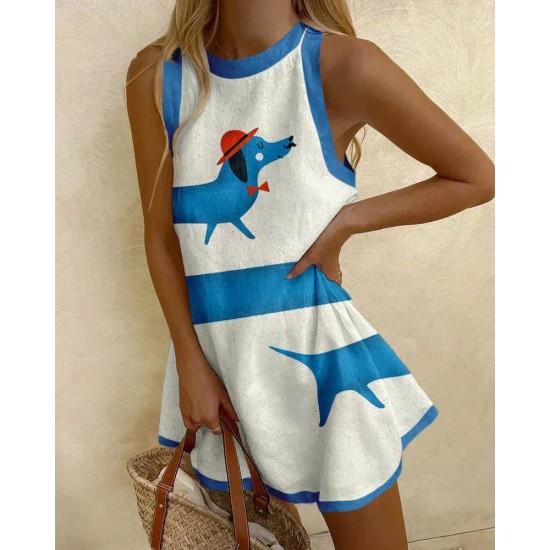 Summer Vacation Women Round Neck Sleeveless Casual Printed Dress Summer Vacation Women Round Neck Sleeveless Casual Printed Dress