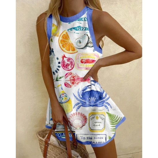 Summer Vacation Women Round Neck Sleeveless Casual Printed Dress Summer Vacation Women Round Neck Sleeveless Casual Printed Dress
