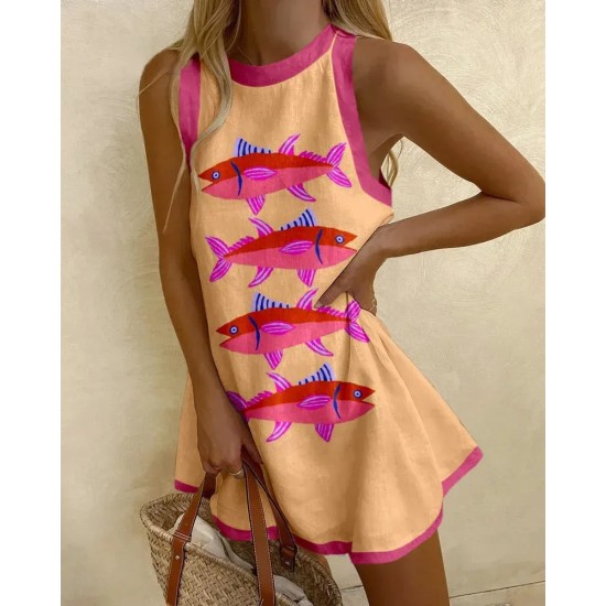 Summer Vacation Women Round Neck Sleeveless Casual Printed Dress Summer Vacation Women Round Neck Sleeveless Casual Printed Dress