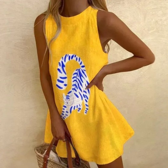 Summer Vacation Women Round Neck Sleeveless Casual Printed Dress Summer Vacation Women Round Neck Sleeveless Casual Printed Dress