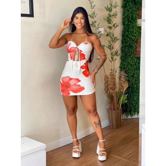 Summer Women Sexy Floral Printed Lace-Up Strapless Tube Top Slim-Fit Mini Skirt Set Summer Women Sexy Floral Printed Lace-Up Strapless Tube Top Slim-Fit Mini Skirt Set