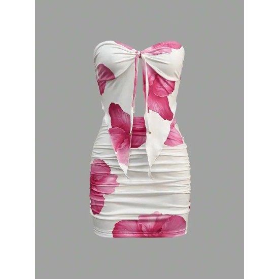 Summer Women Sexy Floral Printed Lace-Up Strapless Tube Top Slim-Fit Mini Skirt Set Summer Women Sexy Floral Printed Lace-Up Strapless Tube Top Slim-Fit Mini Skirt Set