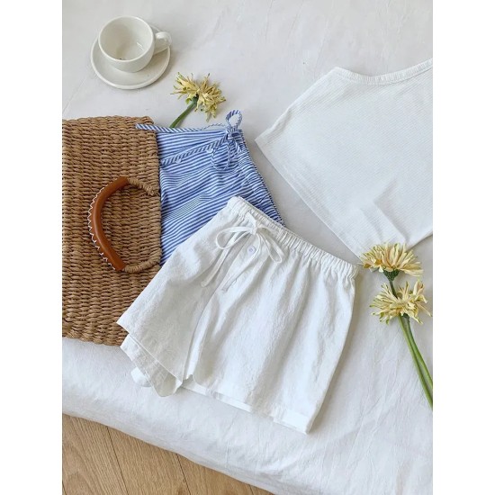 Casual Women Summer Stripe Drawstring Shorts Casual Women Summer Stripe Drawstring Shorts