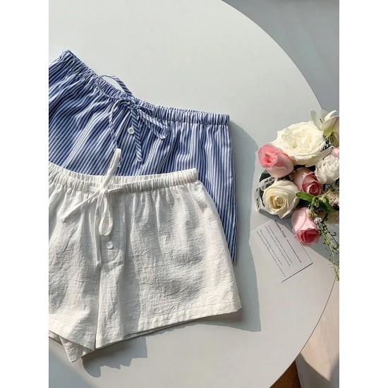 Casual Women Summer Stripe Drawstring Shorts Casual Women Summer Stripe Drawstring Shorts