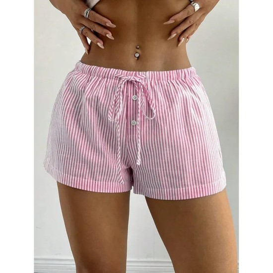 Casual Women Summer Stripe Drawstring Shorts Casual Women Summer Stripe Drawstring Shorts