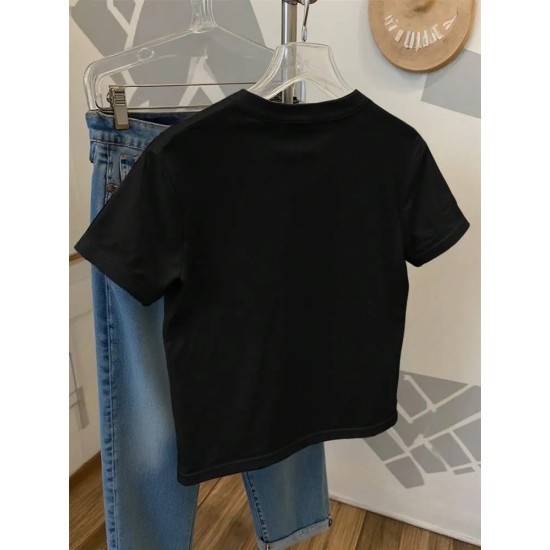 Summer Women Fashion Casual Loose Round Neck Bow Print Short Sleeve T-Shirt Summer Women Fashion Casual Loose Round Neck Bow Print Short Sleeve T-Shirt