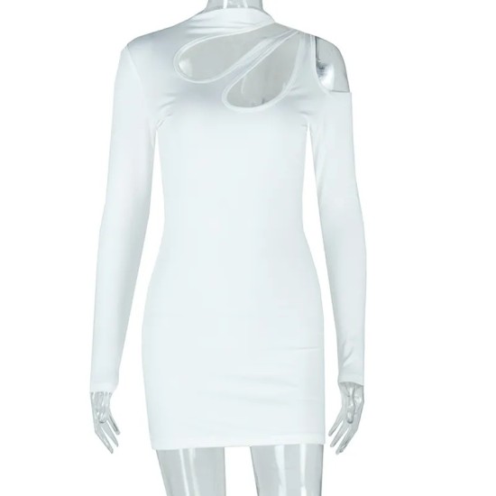 Women Fashion Sexy Solid Color Hollow-Out Round Neck Long Sleeve Tight Dress Women Fashion Sexy Solid Color Hollow-Out Round Neck Long Sleeve Tight Dress