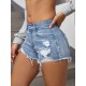 Women Fashion Ripped Raw Hem Denim Shorts Women Fashion Ripped Raw Hem Denim Shorts
