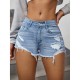 Women Fashion Ripped Raw Hem Denim Shorts Women Fashion Ripped Raw Hem Denim Shorts