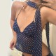 Women Sexy Polo Dot Print Deep V Lace-Up Crop Top Women Sexy Polo Dot Print Deep V Lace-Up Crop Top