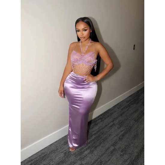 Women Summer Solid Color Satin Slim-Fit Skirt Women Summer Solid Color Satin Slim-Fit Skirt