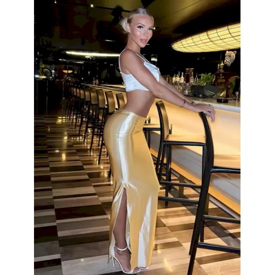 Women Summer Solid Color Satin Slim-Fit Skirt Women Summer Solid Color Satin Slim-Fit Skirt