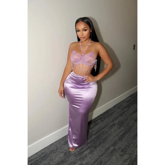 Women Summer Solid Color Satin Slim-Fit Skirt Women Summer Solid Color Satin Slim-Fit Skirt