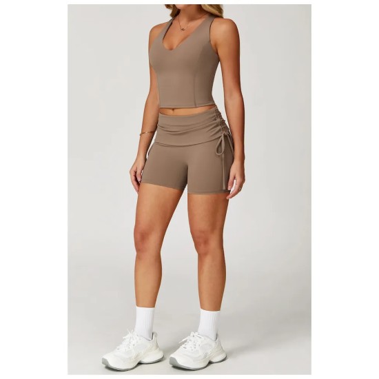 Women Fashion Casual Solid Color Tight Drawstring Yoga Shorts Women Fashion Casual Solid Color Tight Drawstring Yoga Shorts