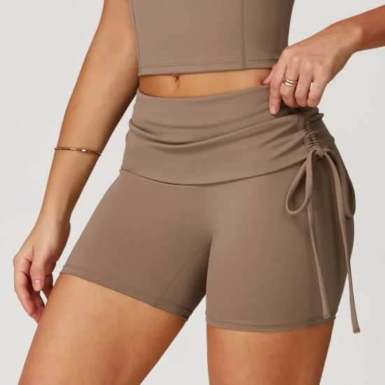 Women Fashion Casual Solid Color Tight Drawstring Yoga Shorts Women Fashion Casual Solid Color Tight Drawstring Yoga Shorts