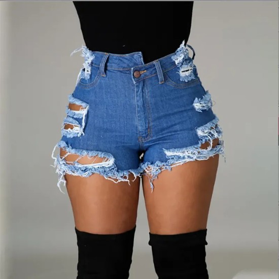 Women Summer Fashion High Waist Ripped Denim Shorts Women Summer Fashion High Waist Ripped Denim Shorts