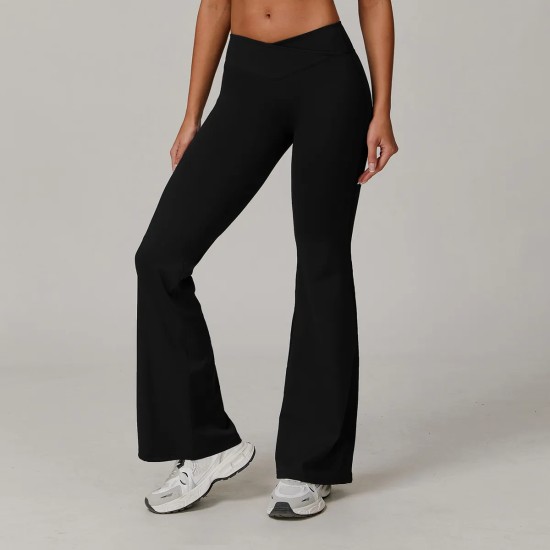 Women Fashion Casual Solid Color Crossed High Waist Tight Flared Yoga Pants Women Fashion Casual Solid Color Crossed High Waist Tight Flared Yoga Pants