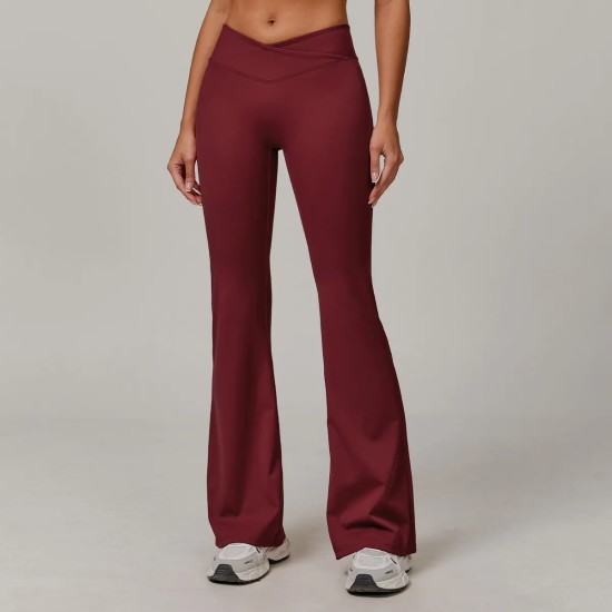 Women Fashion Casual Solid Color Crossed High Waist Tight Flared Yoga Pants Women Fashion Casual Solid Color Crossed High Waist Tight Flared Yoga Pants