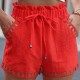 Women Casual Summer Cotton And Linen Solid Color Hollow Hem Shorts Women Casual Summer Cotton And Linen Solid Color Hollow Hem Shorts