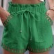 Women Casual Summer Cotton And Linen Solid Color Hollow Hem Shorts Women Casual Summer Cotton And Linen Solid Color Hollow Hem Shorts