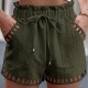 Women Casual Summer Cotton And Linen Solid Color Hollow Hem Shorts Women Casual Summer Cotton And Linen Solid Color Hollow Hem Shorts