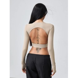 Backless Hollow-Out Tight Sports Long-Sleeve Yoga T-Shirt