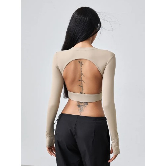 Backless Hollow-Out Tight Sports Long-Sleeve Yoga T-Shirt Backless Hollow-Out Tight Sports Long-Sleeve Yoga T-Shirt