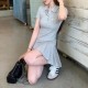 Women Fashion Casual Solid Color Embroidered Lapel Short-Sleeve Pleated Dress Women Fashion Casual Solid Color Embroidered Lapel Short-Sleeve Pleated Dress